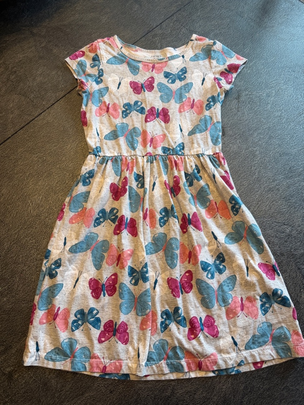 Girls' Butterfly Print Short Sleeve Dress - Pink & Blue size 10